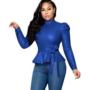 Blue Peplum Long Sleeve Top
